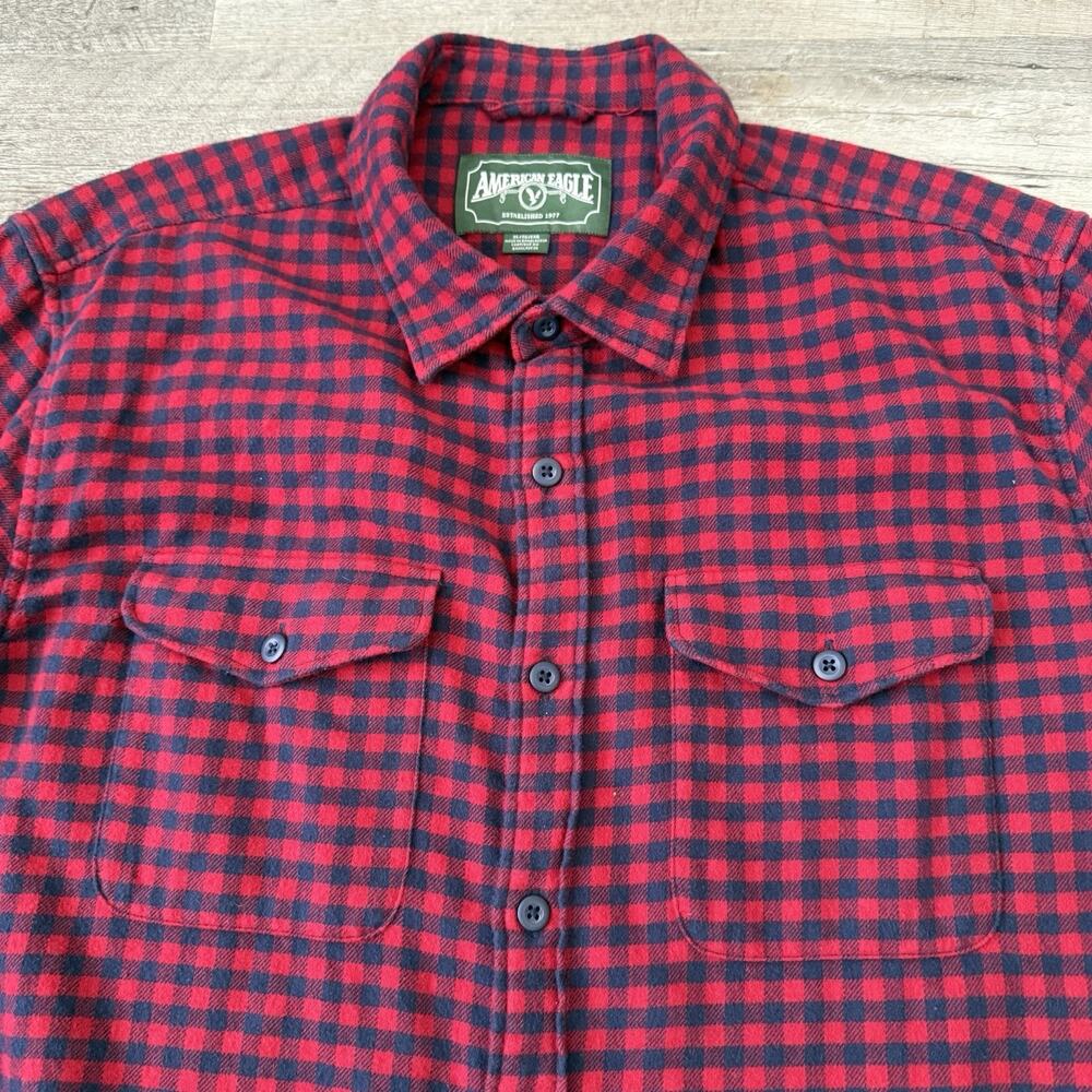 Vtg American Eagle Outfitters Flannel Shirt Mens Sz XL Red Blue Gingham Plaid